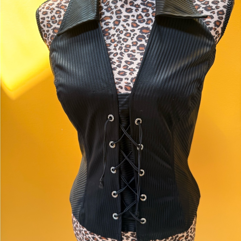 Cache Black Halter Bustier with Notched Collar